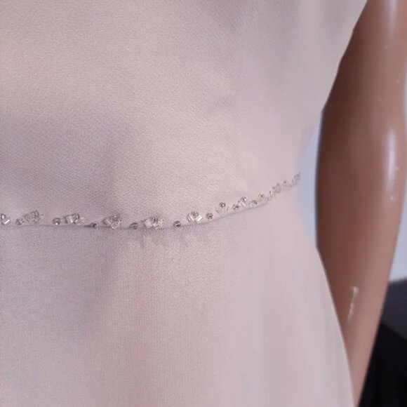 Bella Formals Nude Draped Neck Beaded Waist A-Line Prom Wedding Dress - Picture 3 of 16